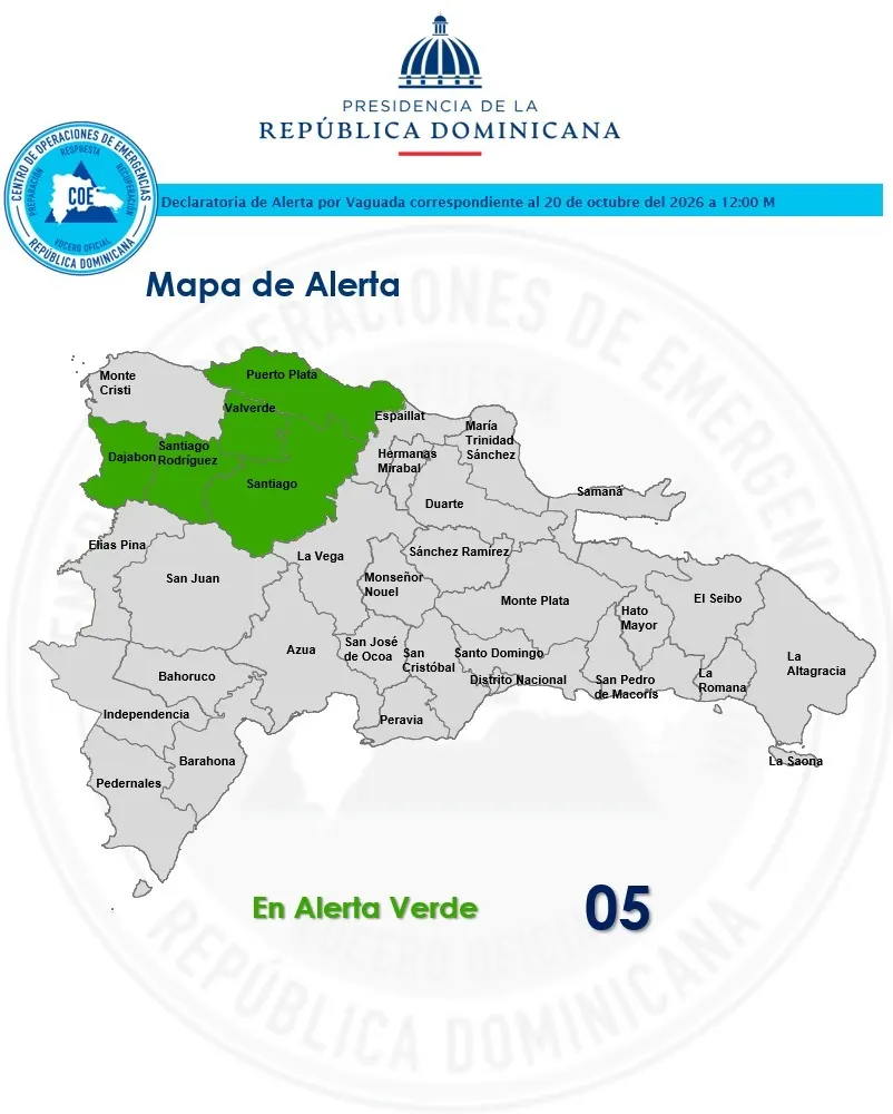 COE pone cinco provincias en alerta verde por lluvias