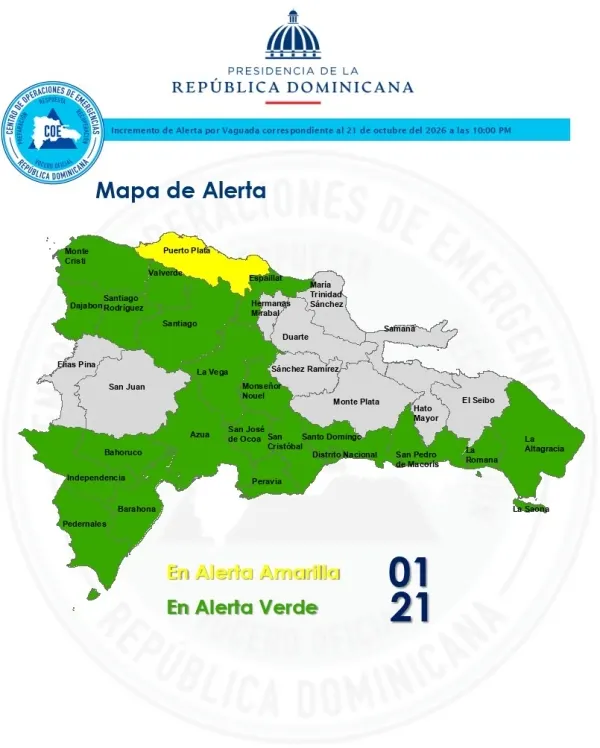 Lluvias intensas en República Dominicana; Puerto Plata en alerta amarilla