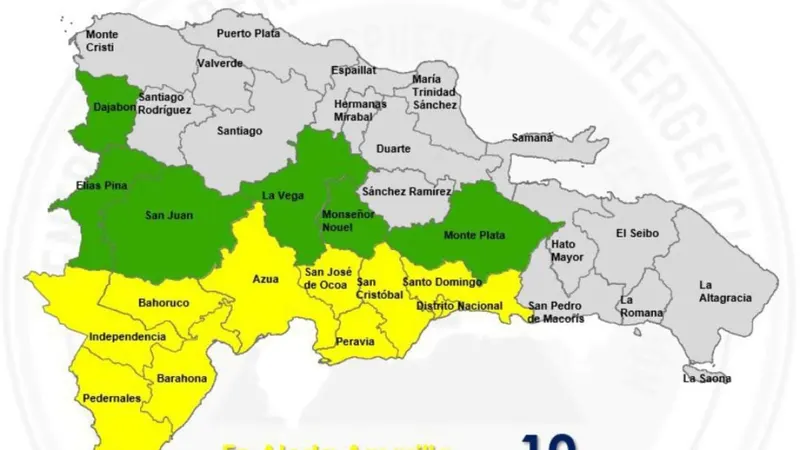 Coe eleva alerta amarilla por lluvias fuertes en sureste y noreste