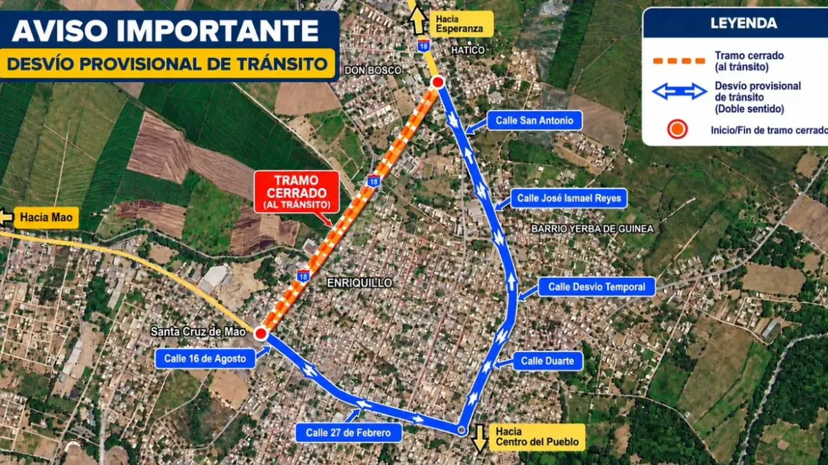 Cierre temporal en avenida Benito Monción en Mao