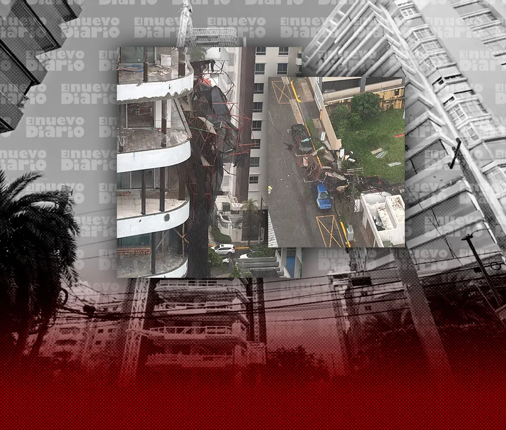 Andamios y sarán negro se desprenden de torre en construcción en Piantini