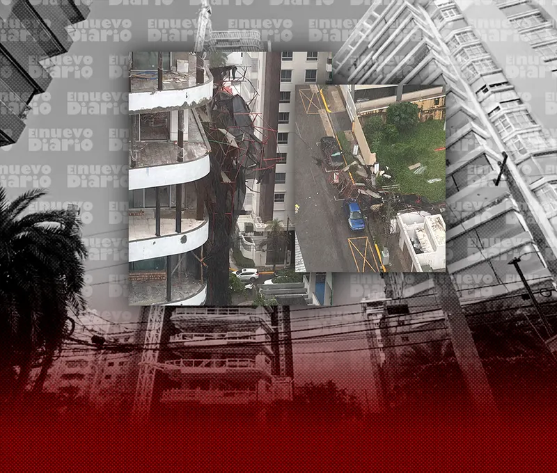Andamios y sarán negro se desprenden de torre en construcción en Piantini