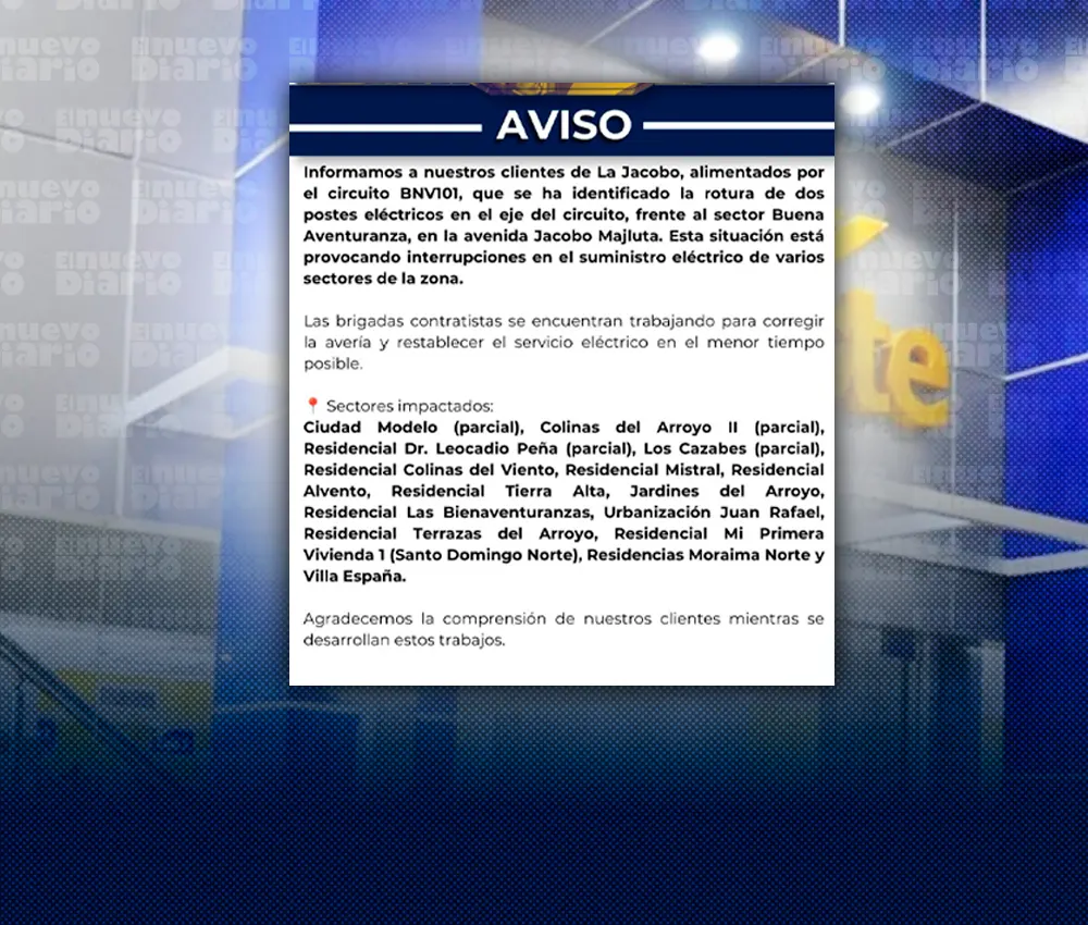 Rotura de postes deja sin luz a sectores de SDN