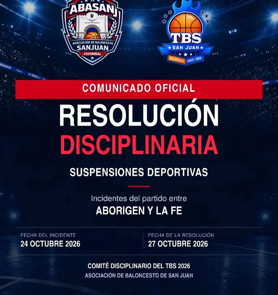 AbasanJ suspende a fanáticos por altercados durante partido del TBS 2026