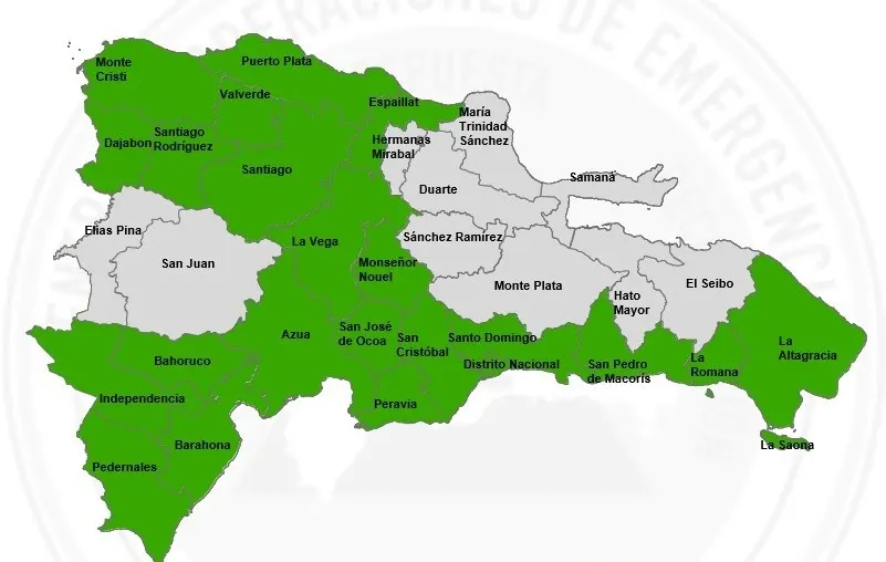 22 provincias y el Distrito Nacional en alerta verde por fuertes lluvias