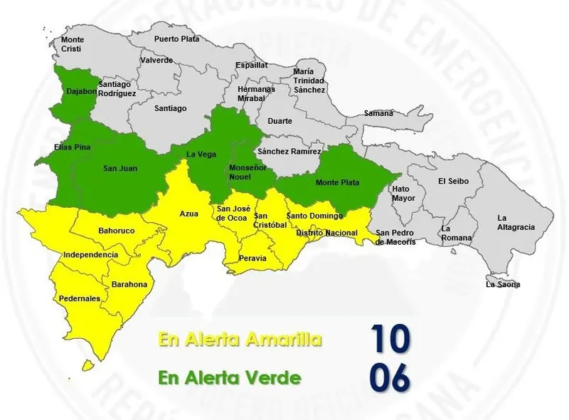 Alerta amarilla en 10 provincias por lluvias intensas